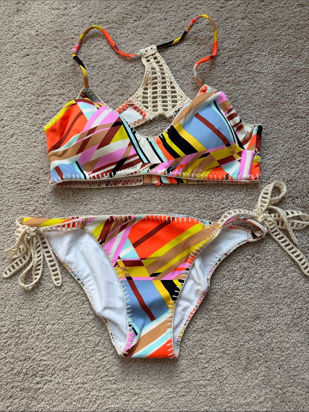 Victoria's Secret Multicolor Geometric Crochet-Back Bikini